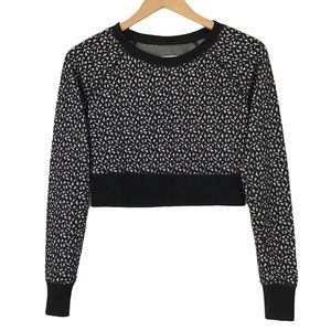 Mossimo Long Sleeve Cropped Top Size XS Soft Flocked Textured Black White Print
